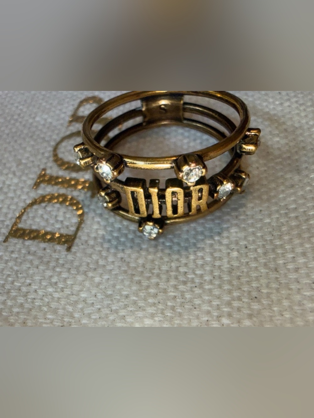 Dior Gold Stackable Ring Set with Clear Crystals